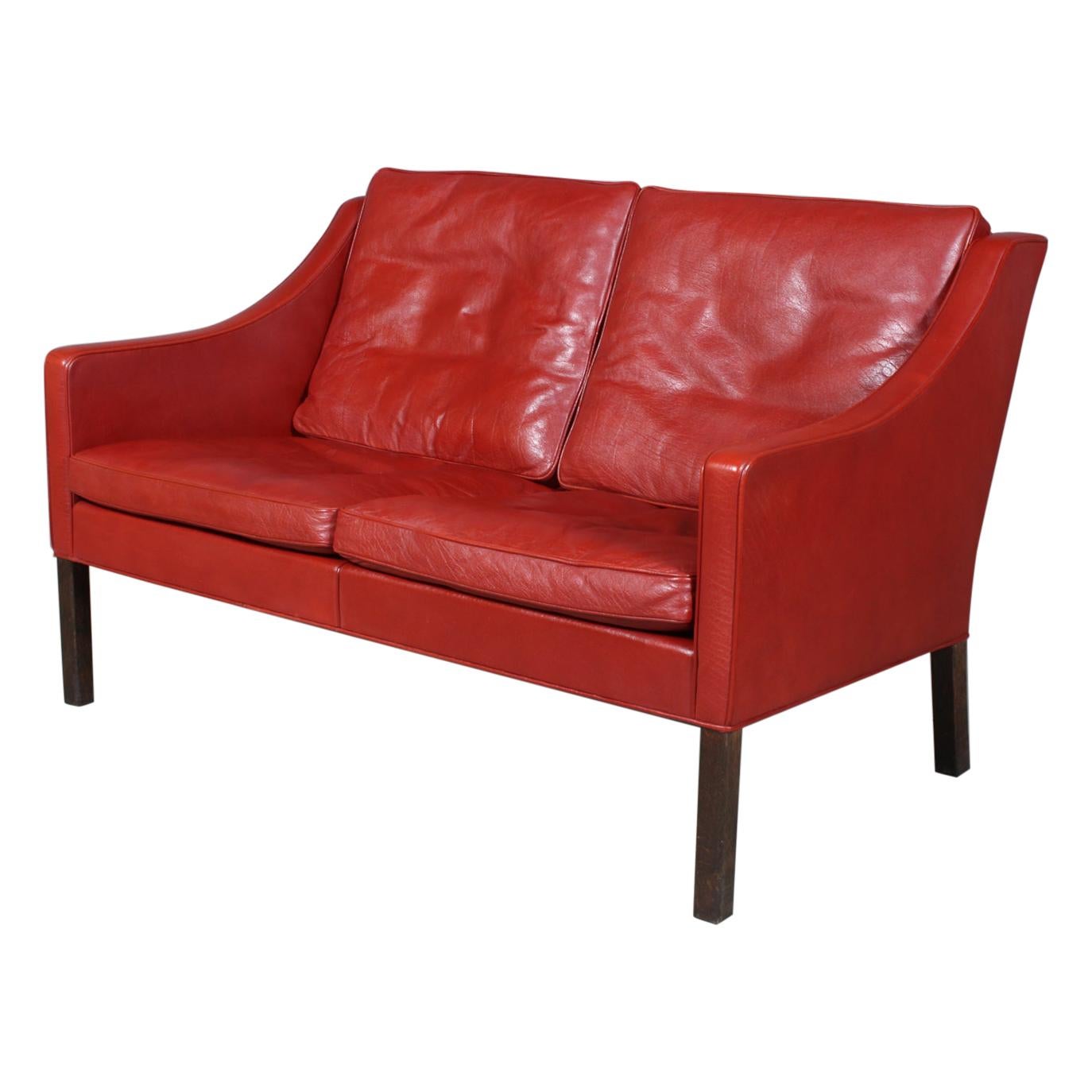 Børge Mogensen Two-Seat Sofa, Model 2208, Original red Leather