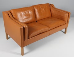 Børge Mogensen Model 2212 Two-Seat Sofa, Cognac Leather, Oak Legs