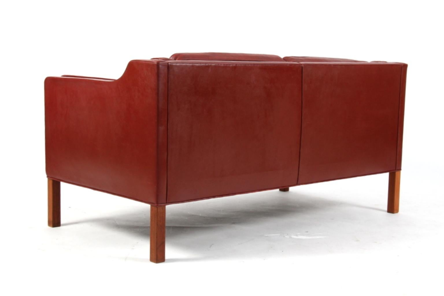 Scandinavian Modern Børge Mogensen Two-Seat Sofa, Model 2212, Original Indian Red Leather