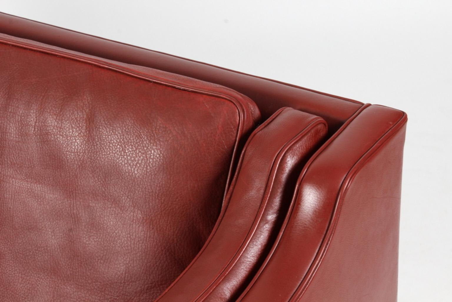 Danish Børge Mogensen Two-Seat Sofa, Model 2212, Original Indian Red Leather