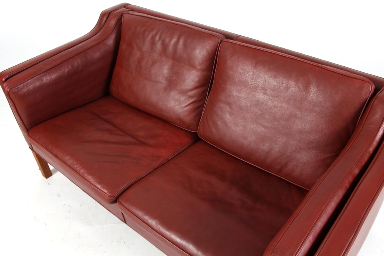 Mid-20th Century Børge Mogensen Two-Seat Sofa, Model 2212, Original Indian Red Leather
