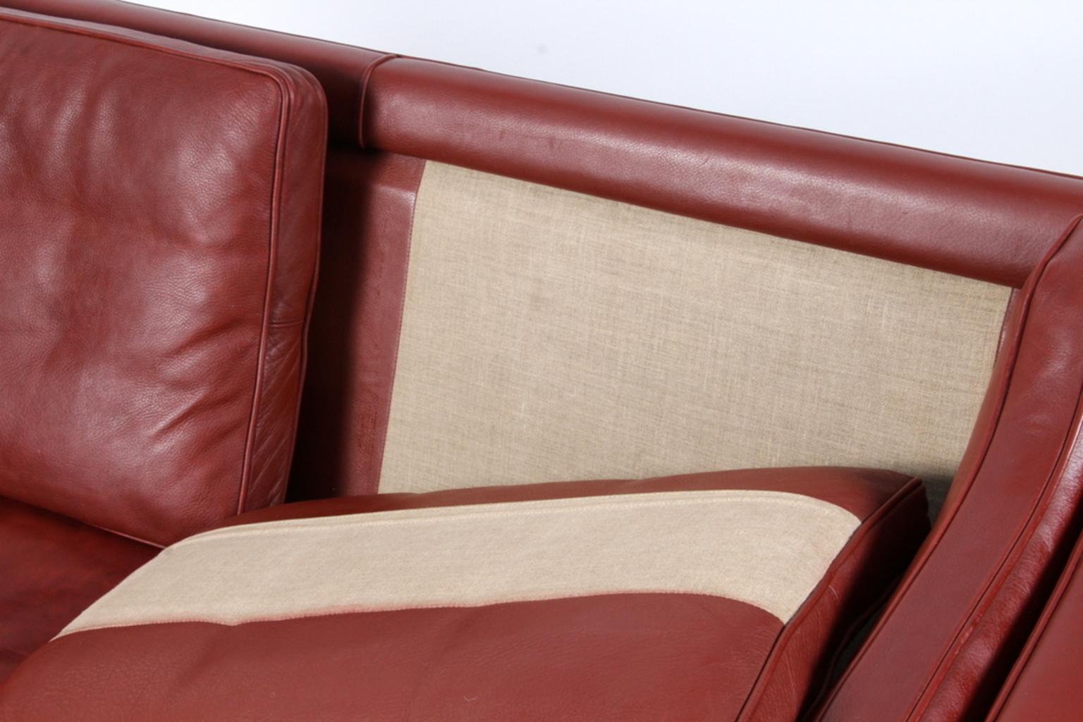 Mahogany Børge Mogensen Two-Seat Sofa, Model 2212, Original Indian Red Leather