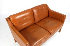 Børge Mogensen Two-Seat Sofa, Model 2322, Original Cognac Leather and Oak