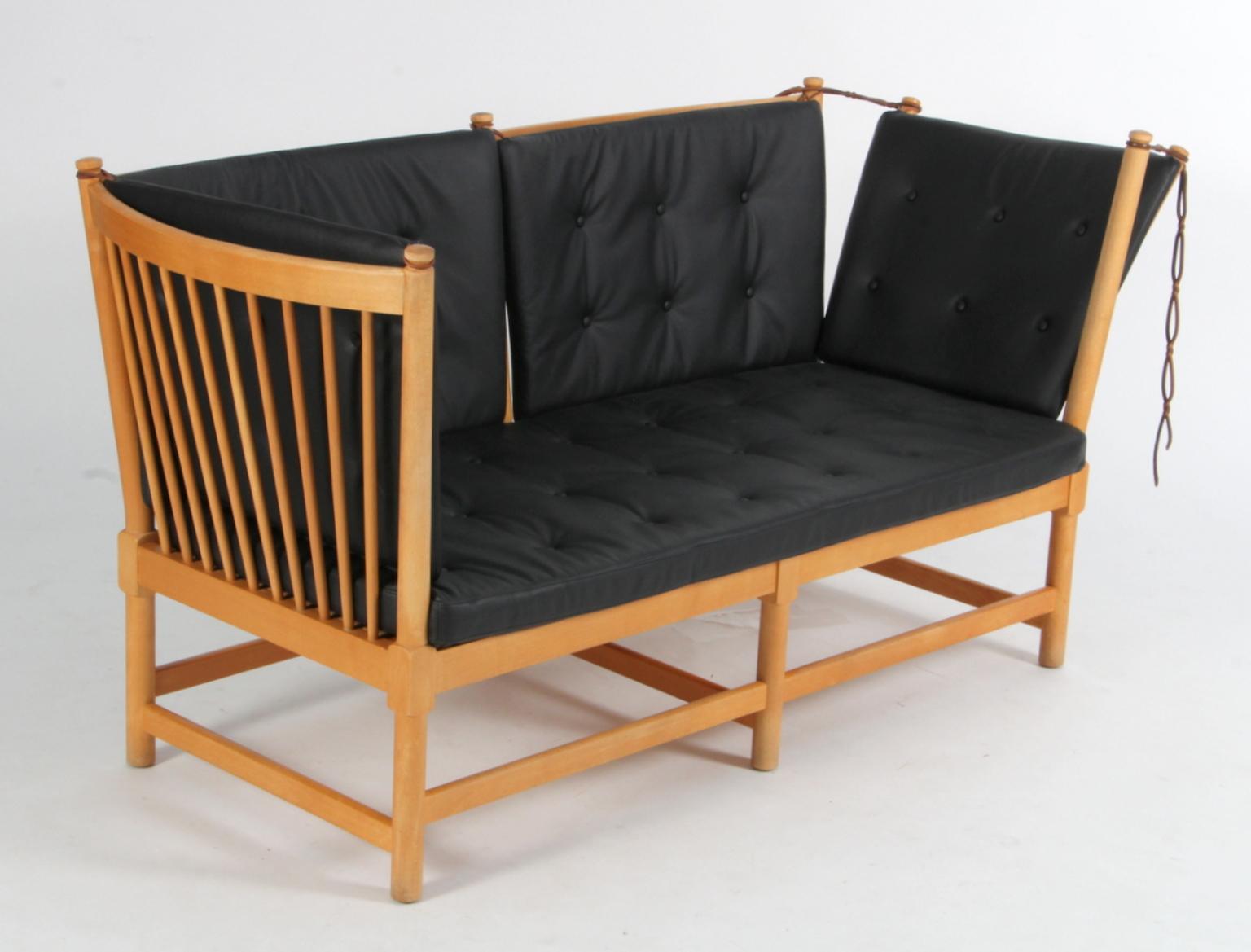 Scandinavian Modern Børge Mogensen Two-Seat Sofa, Tremmesofa Model 1789, Beech and Leather