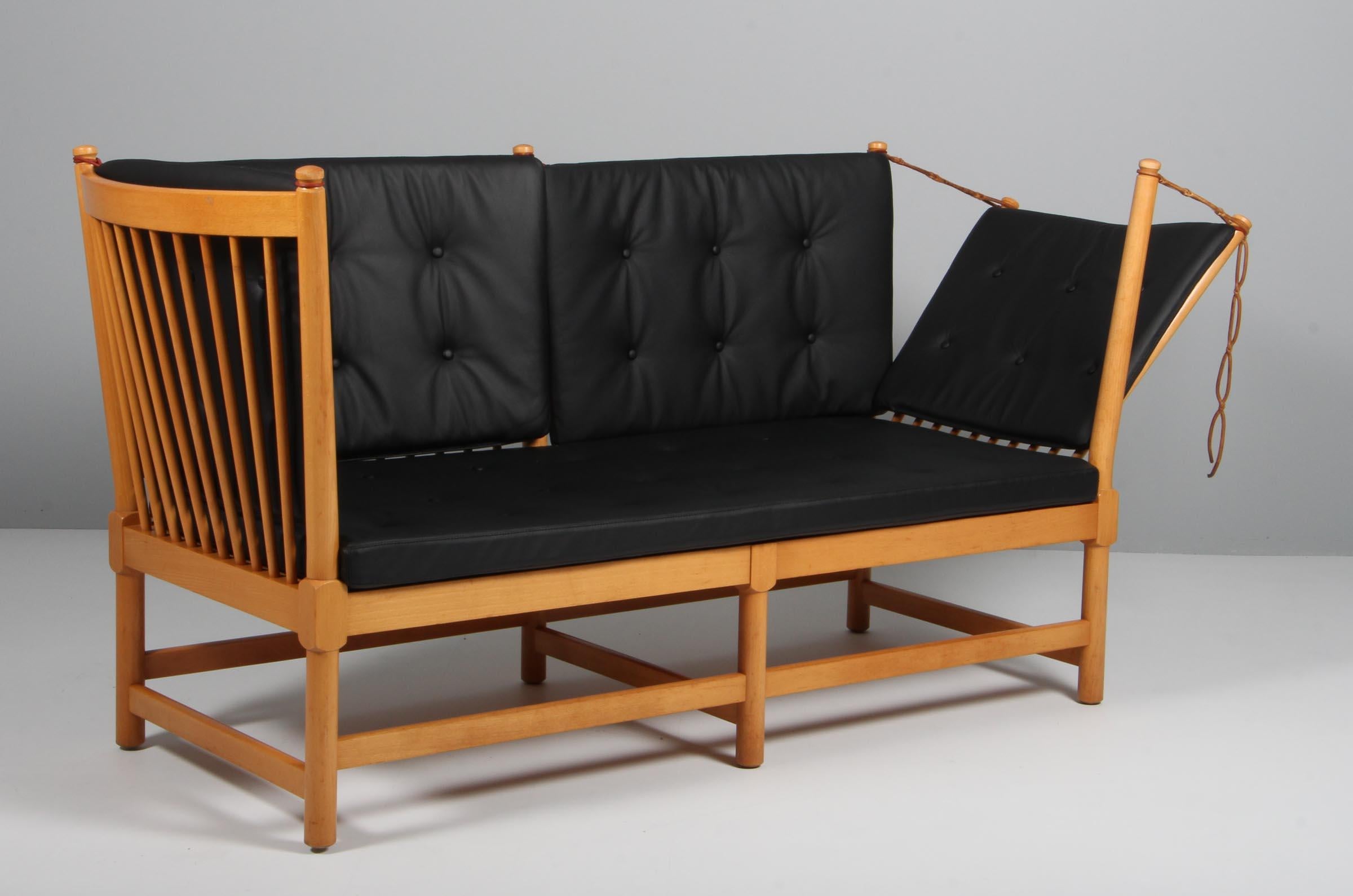 Mid-20th Century Børge Mogensen Two-Seat Sofa, Tremmesofa Model 1789, Beech and Leather