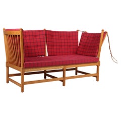 Børge Mogensen Two-Seat Sofa, Tremmesofa Model 1789, Beech and Leather