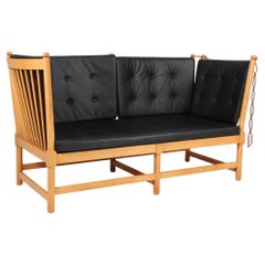 Børge Mogensen Two-Seat Sofa, Tremmesofa Model 1789, Beech and Leather