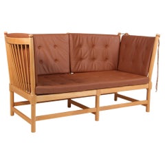 Børge Mogensen Two-Seat Sofa, Tremmesofa Model 1789, Beech and Leather