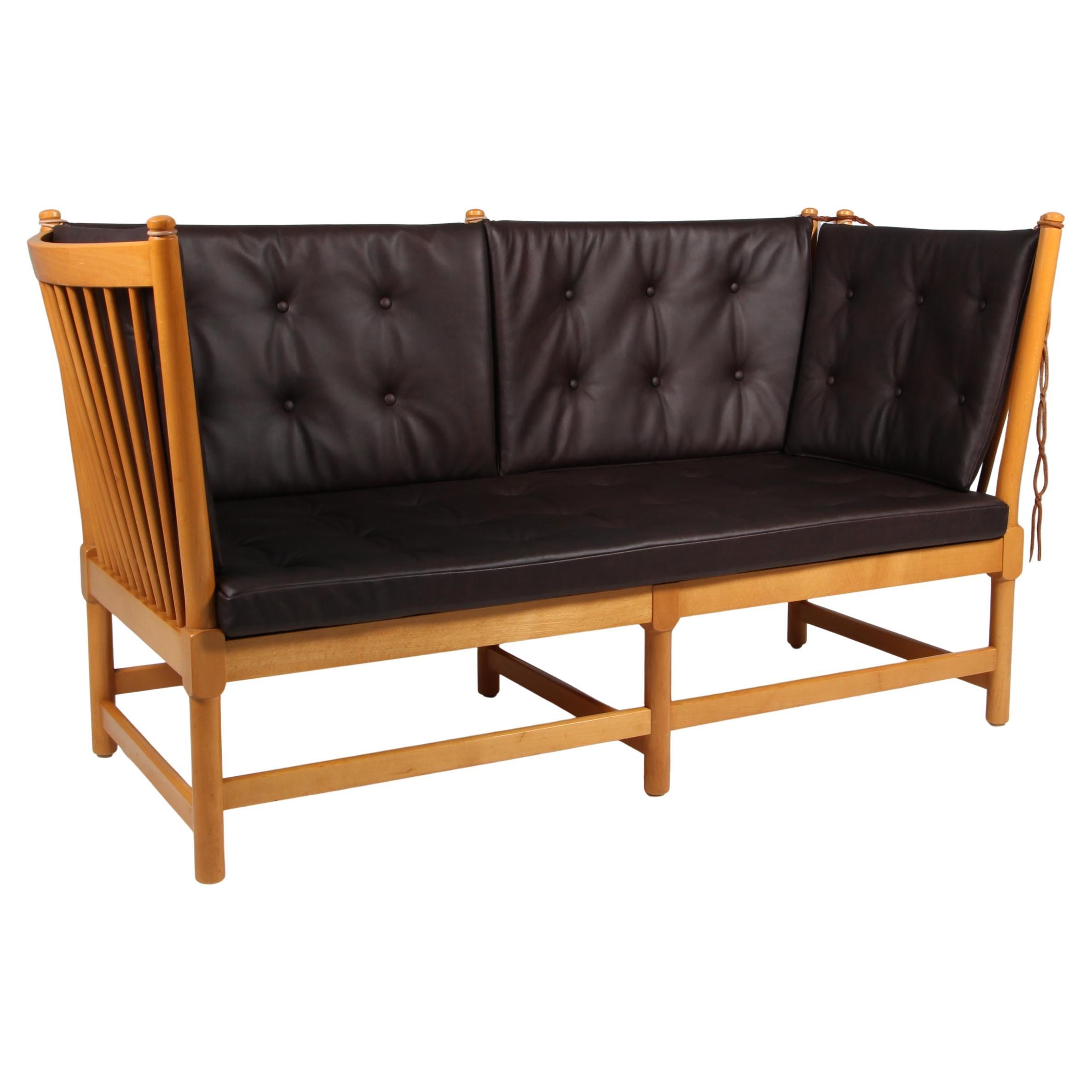 Sofá de dos plazas Børge Mogensen, Tremmesofa Modelo 1789, Haya y Piel en venta