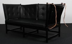 Børge Mogensen Two-Seat Sofa, Tremmesofa Model 1789, black Beech and Leather