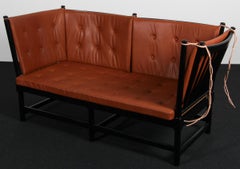 Børge Mogensen Zweisitziges Sofa, Tremmesofa Modell 1789, schwarz Buche und Leder