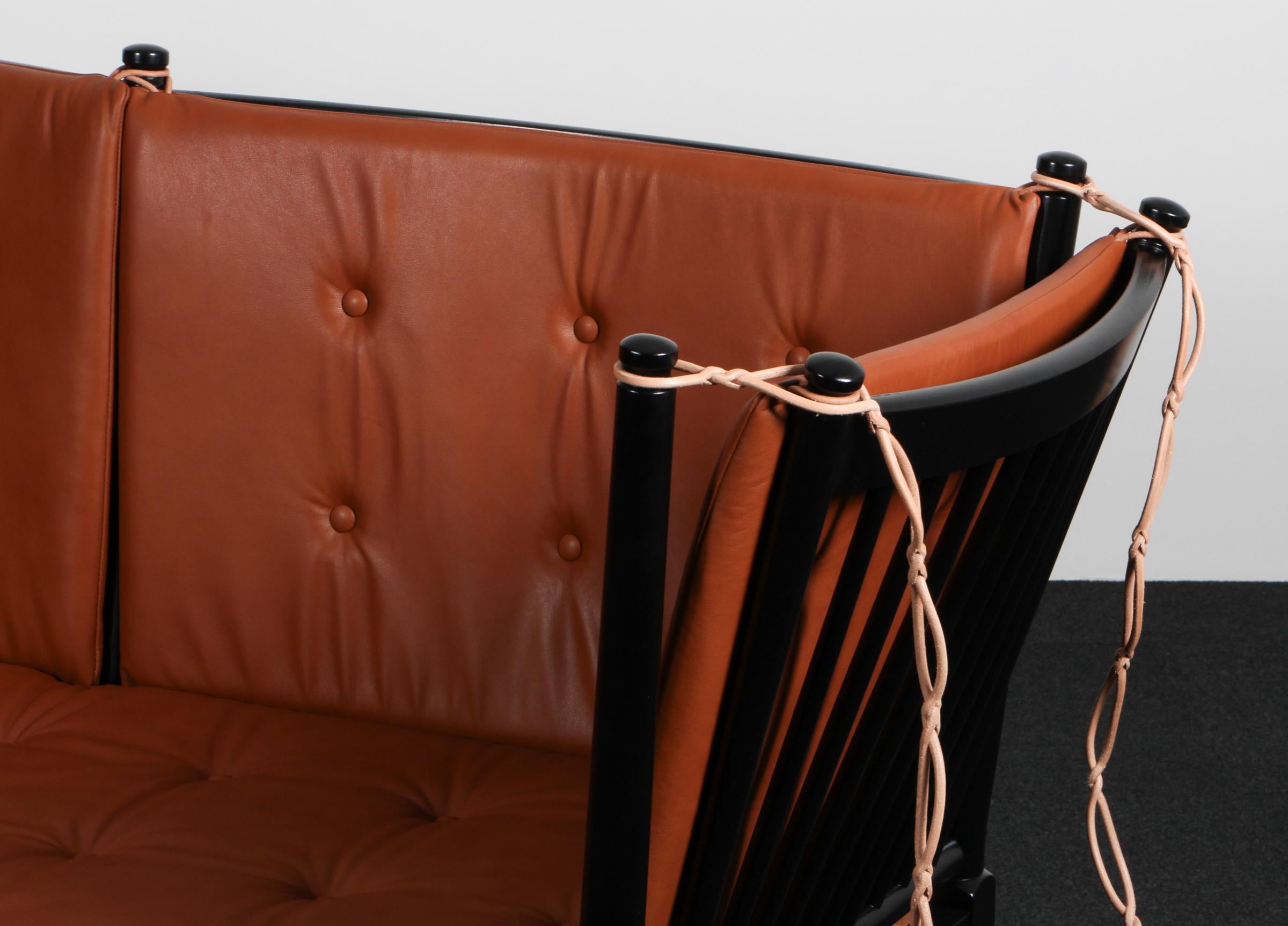 Scandinave moderne Børge Mogensen Two-Seat Sofa, Tremmesofa Model 1789, black Beech and Leather en vente