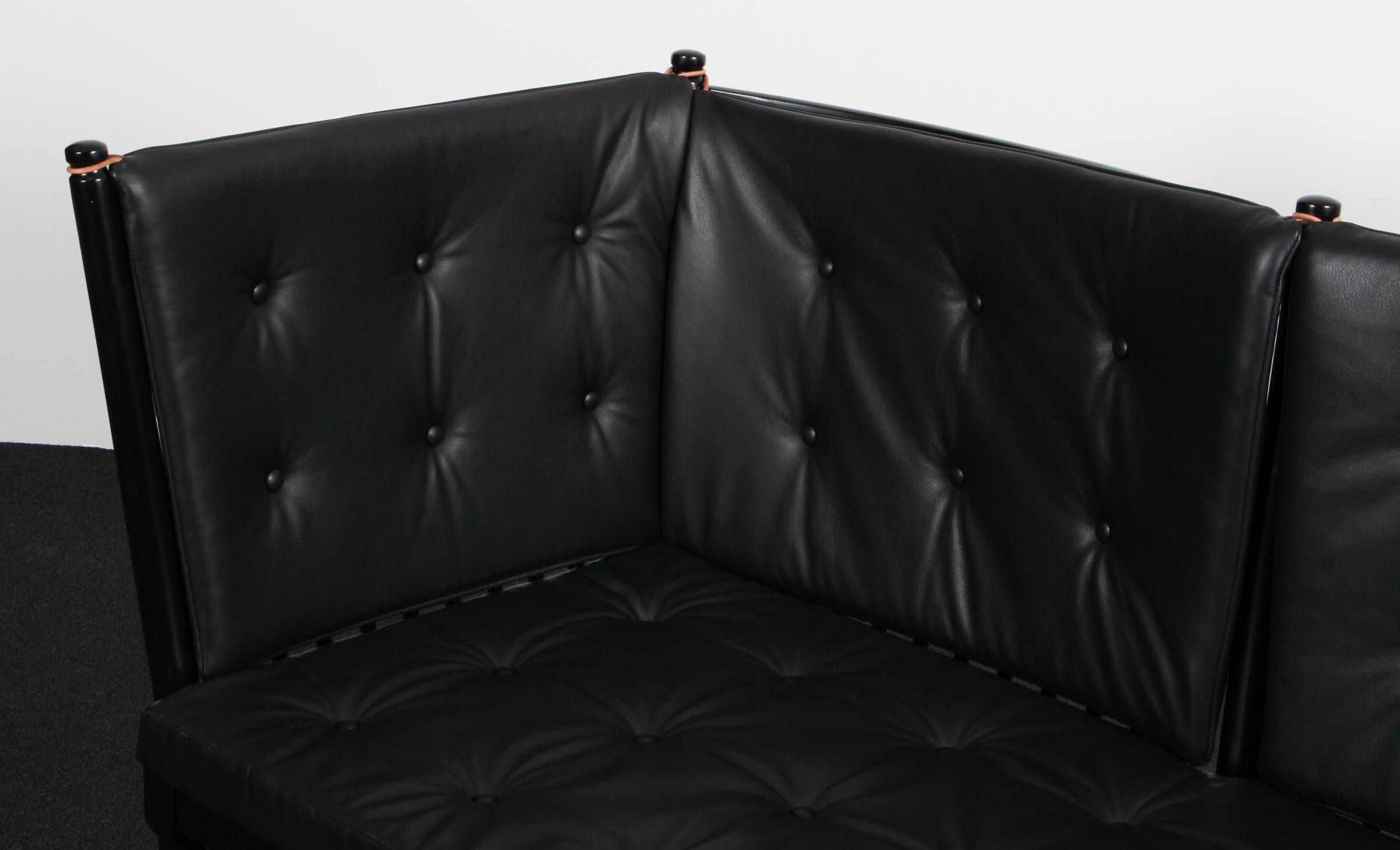 Danois Børge Mogensen Two-Seat Sofa, Tremmesofa Model 1789, black Beech and Leather en vente