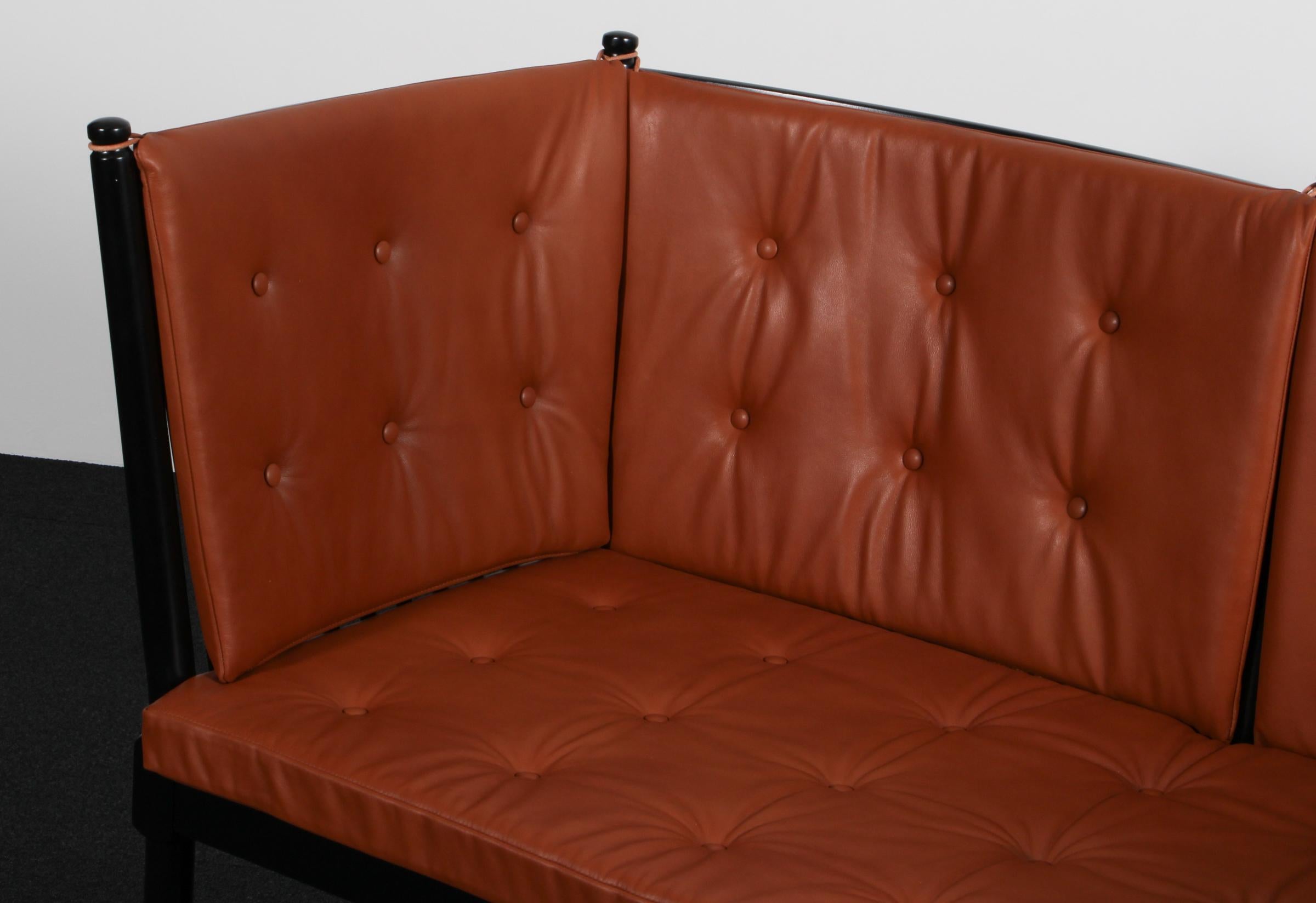 Danois Børge Mogensen Two-Seat Sofa, Tremmesofa Model 1789, black Beech and Leather en vente