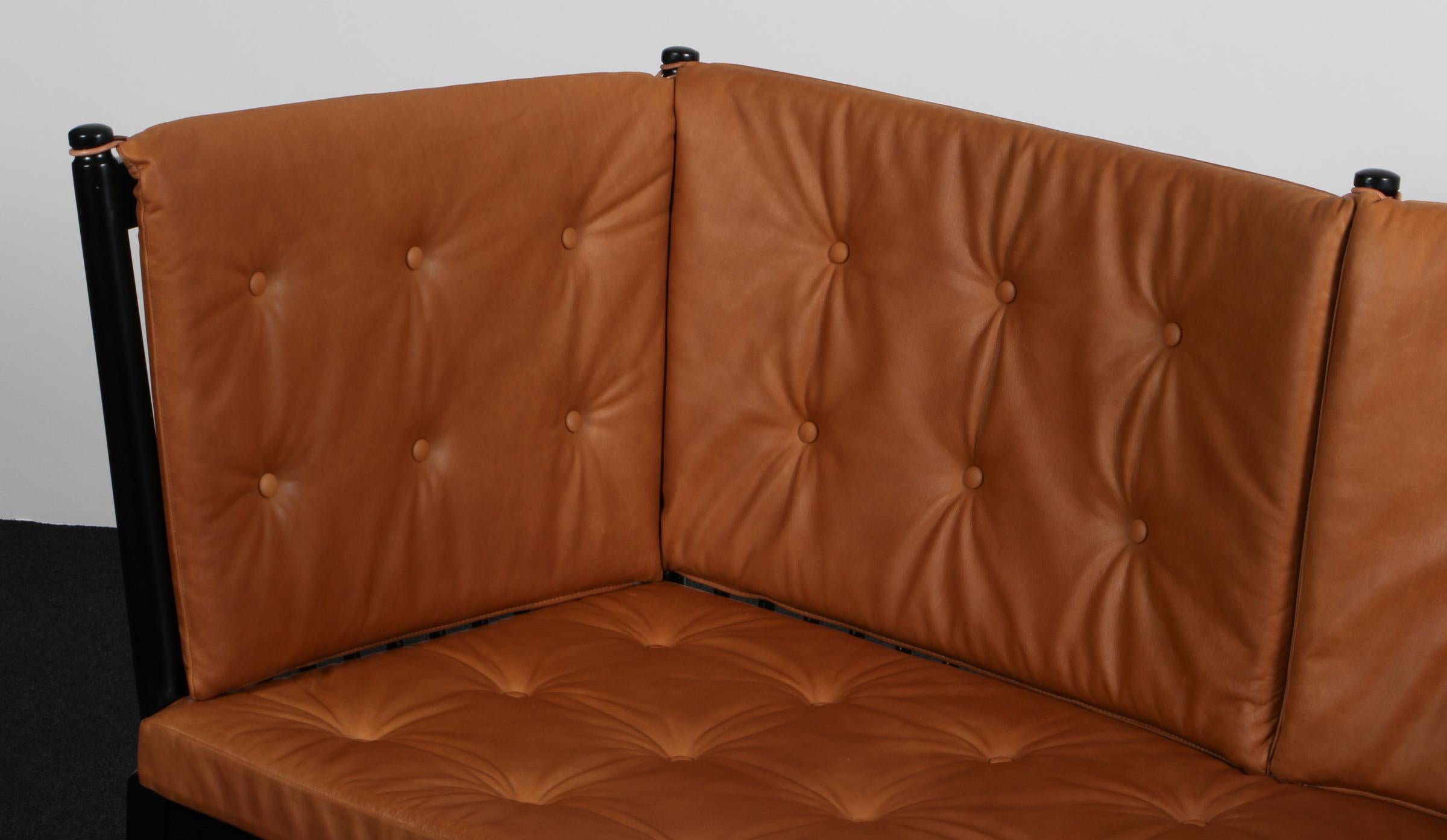 Børge Mogensen Two-Seat Sofa, Tremmesofa Model 1789, black Beech and Leather Danés en venta