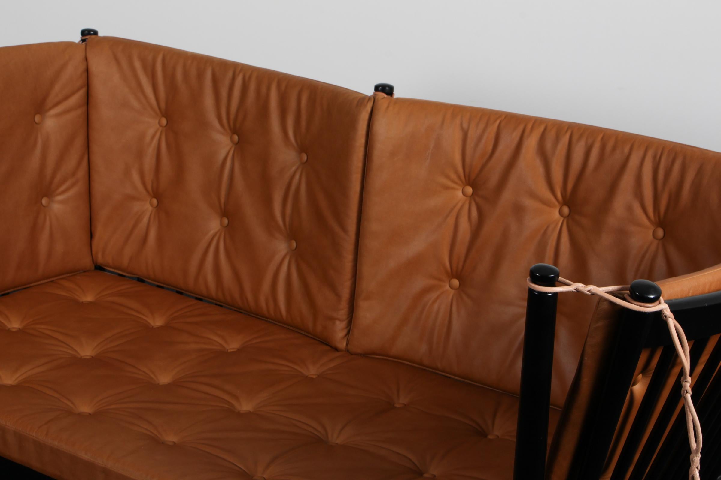 Børge Mogensen Two-Seat Sofa, Tremmesofa Model 1789, black Beech and Leather en Excelente estado para la venta en Esbjerg, DK