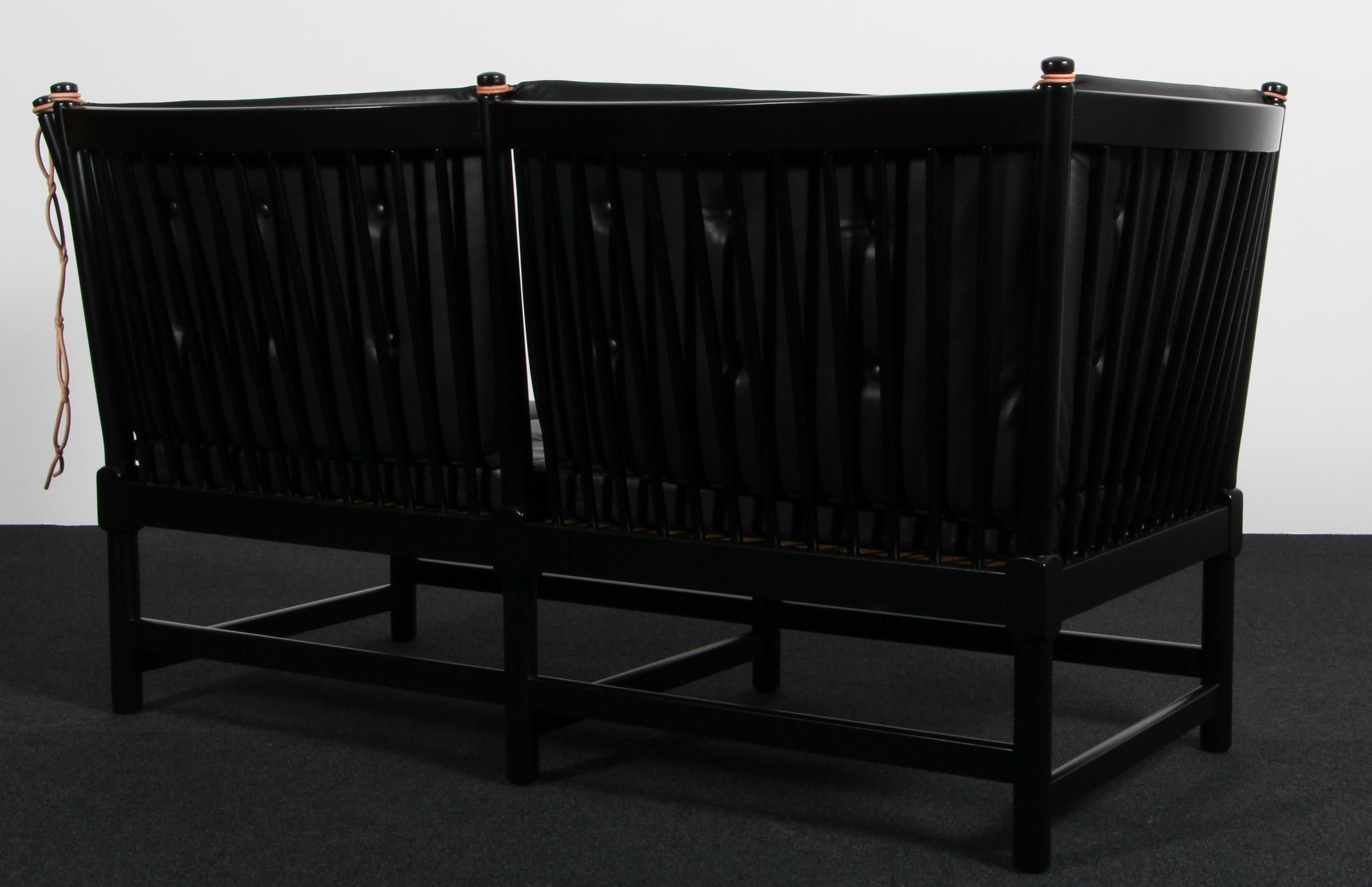 Cuir Børge Mogensen Two-Seat Sofa, Tremmesofa Model 1789, black Beech and Leather en vente