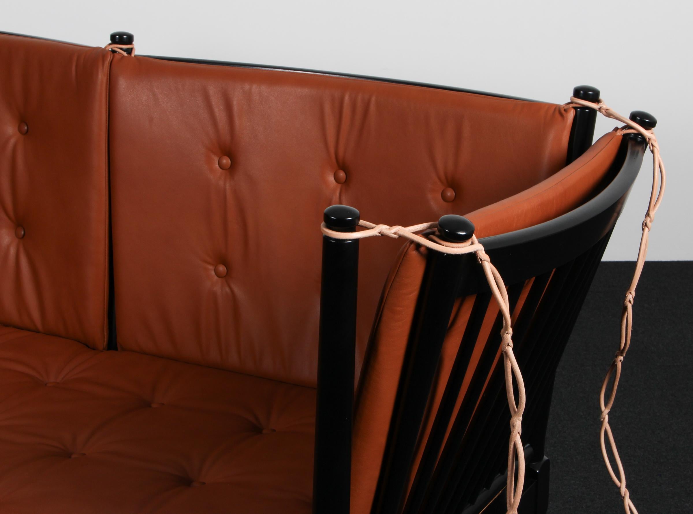 Cuir Børge Mogensen Two-Seat Sofa, Tremmesofa Model 1789, black Beech and Leather en vente