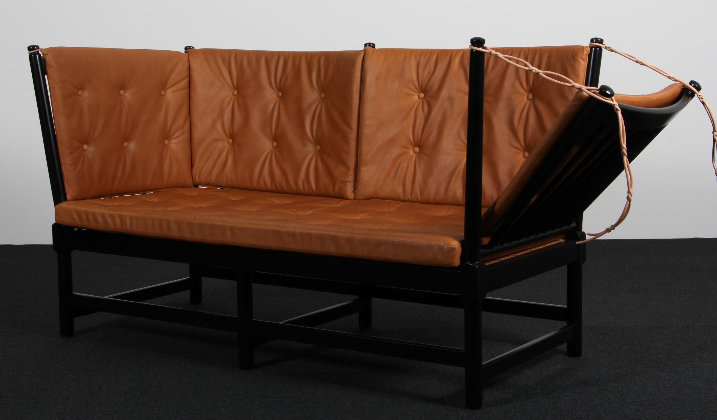 Børge Mogensen Two-Seat Sofa, Tremmesofa Model 1789, black Beech and Leather Cuero en venta
