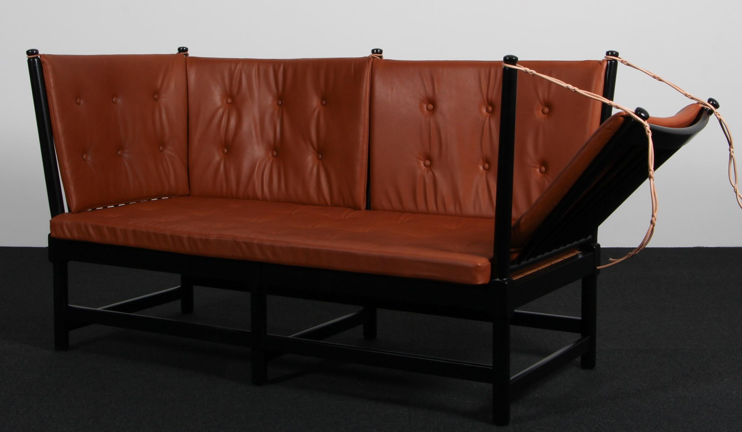 Børge Mogensen Two-Seat Sofa, Tremmesofa Model 1789, black Beech and Leather en vente 1