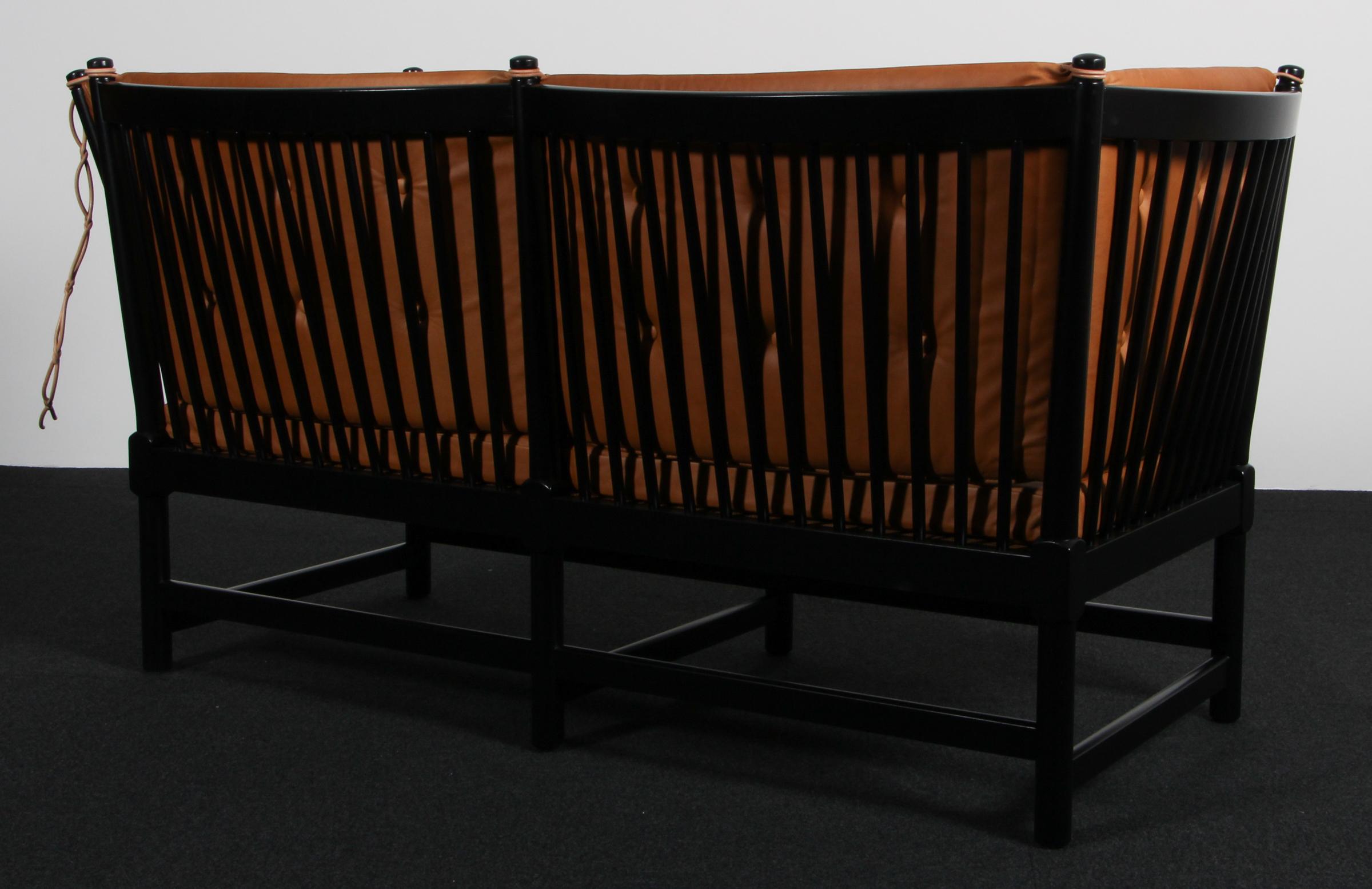 Børge Mogensen Two-Seat Sofa, Tremmesofa Model 1789, black Beech and Leather en venta 1