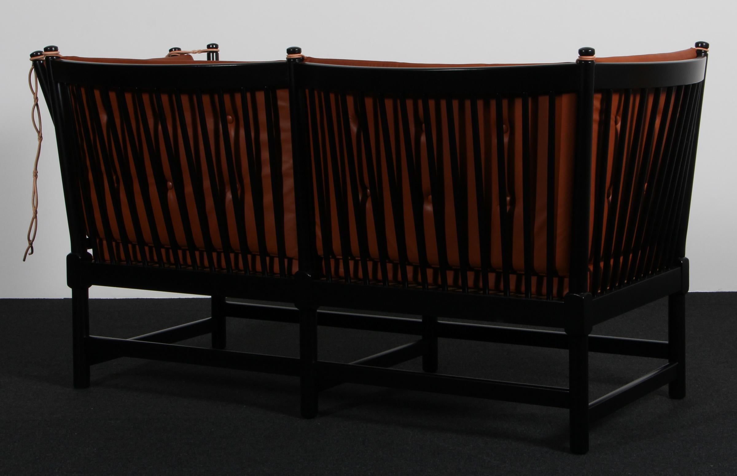 Børge Mogensen Two-Seat Sofa, Tremmesofa Model 1789, black Beech and Leather en vente 2