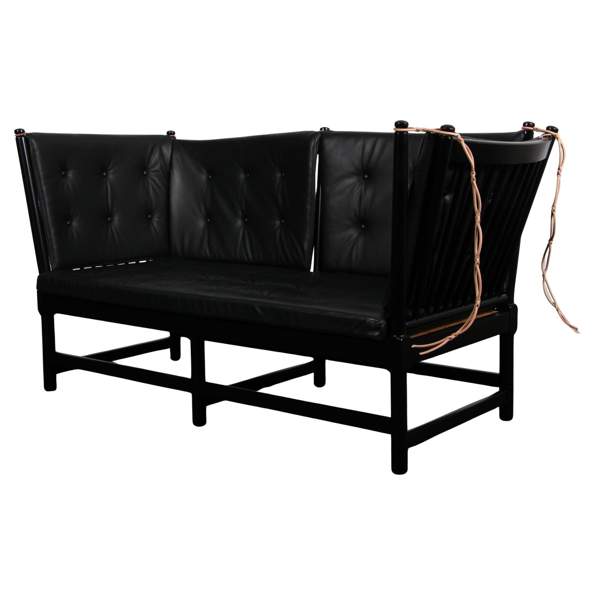 Børge Mogensen Two-Seat Sofa, Tremmesofa Model 1789, black Beech and Leather