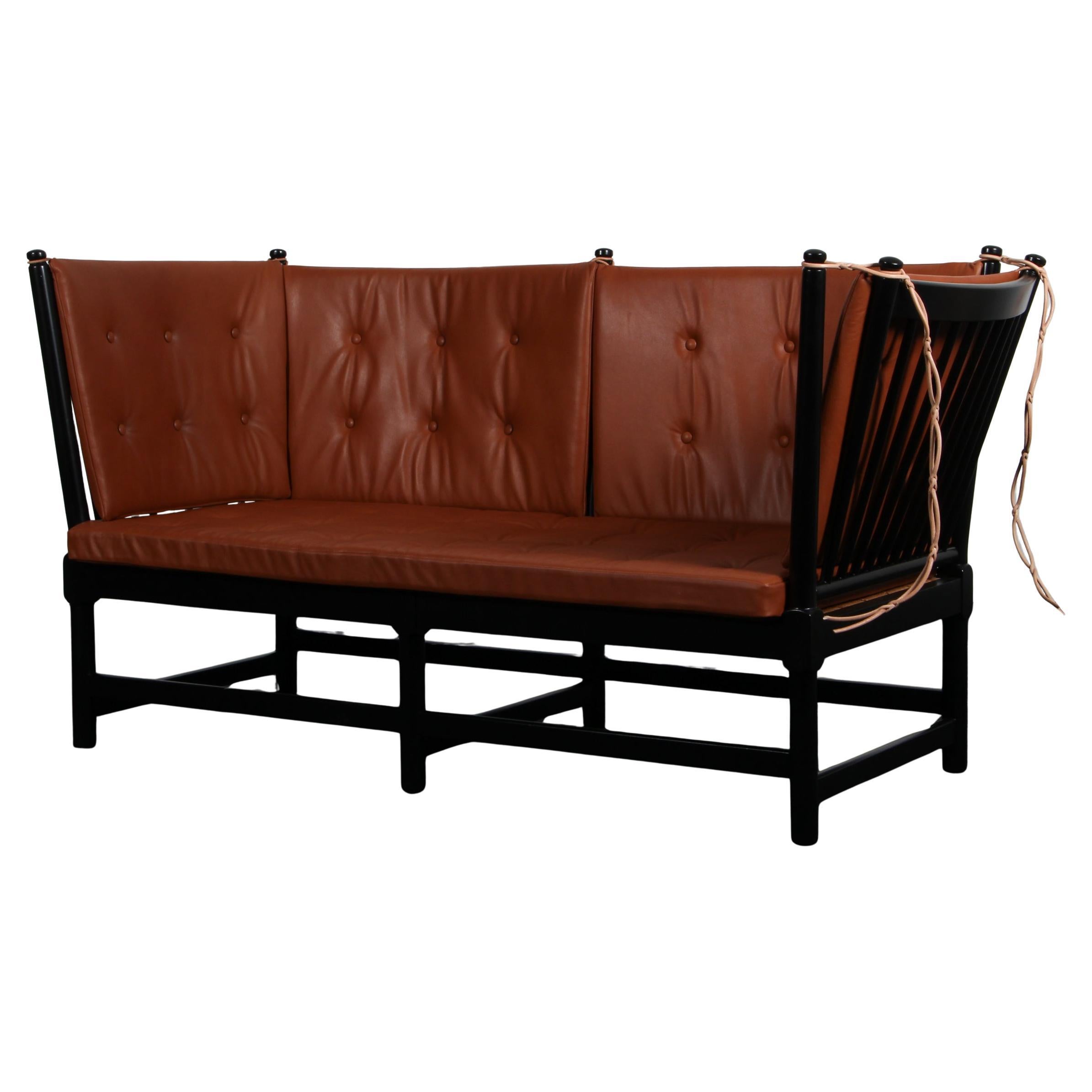 Børge Mogensen Two-Seat Sofa, Tremmesofa Model 1789, black Beech and Leather