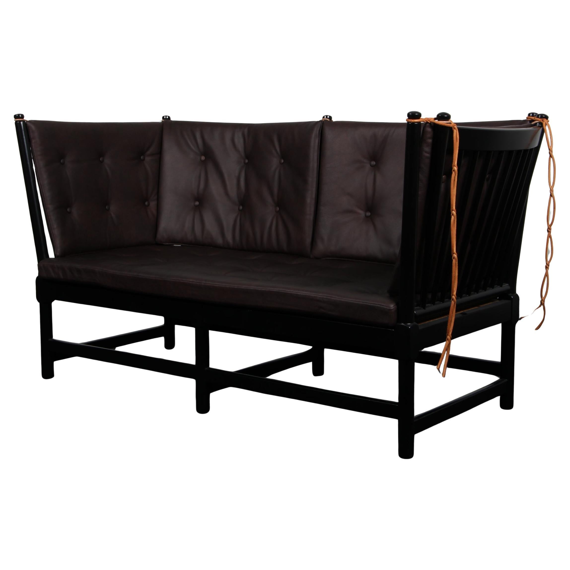 Børge Mogensen Two-Seat Sofa, Tremmesofa Model 1789, black Beech and Leather For Sale
