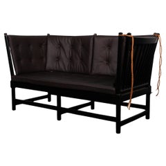 Børge Mogensen Two-Seat Sofa, Tremmesofa Model 1789, black Beech and Leather