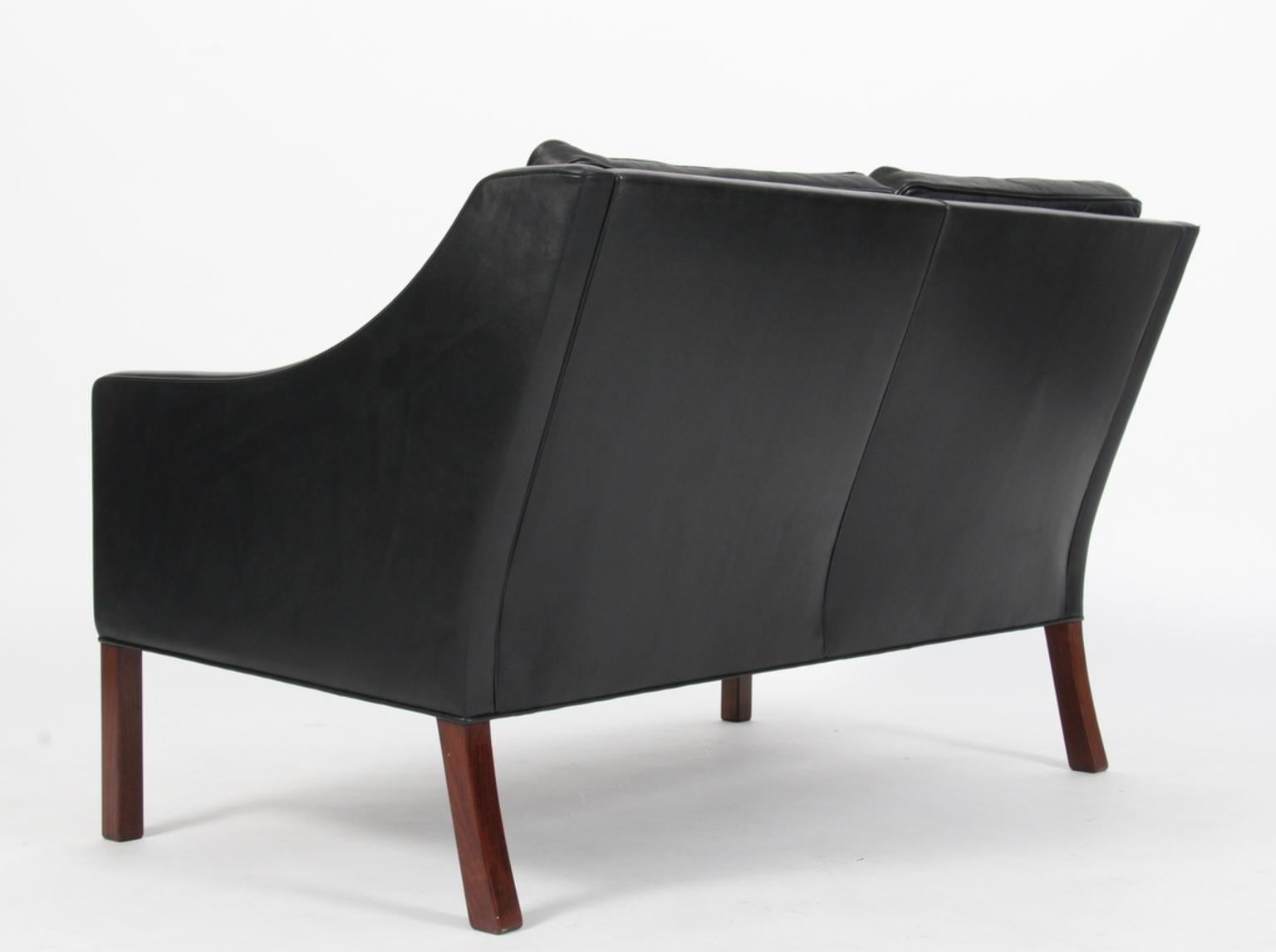 Scandinavian Modern Børge Mogensen Two-Seater Sofa, Model 2208, Original Black Leather