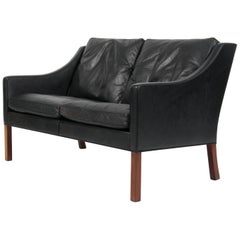 Børge Mogensen Two-Seater Sofa, Model 2208, Original Black Leather