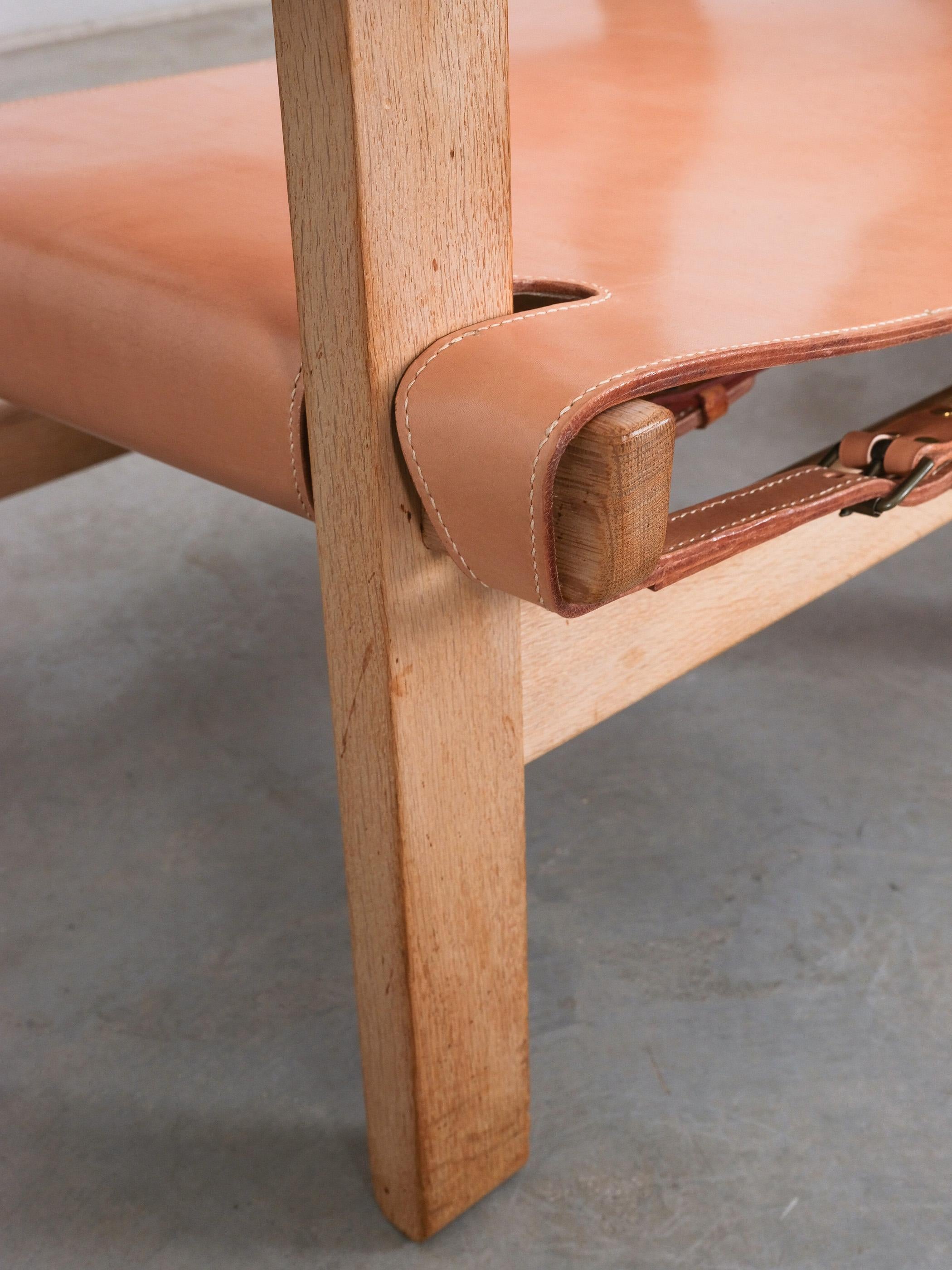 Børge Mogensen Vintage Pair of Spanish Chairs Oak Leather, Denmark, 1960s For Sale 1