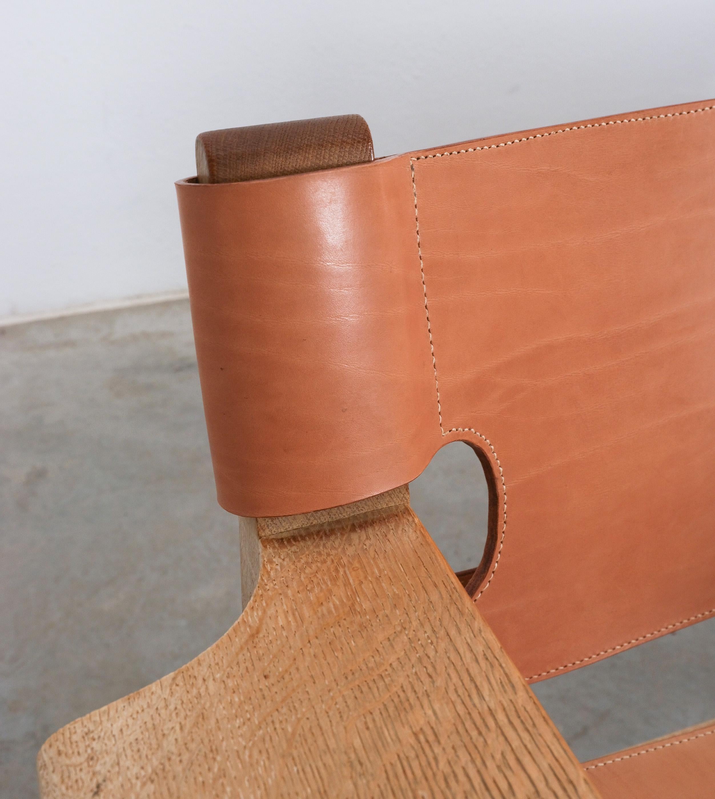 Børge Mogensen Vintage Pair of Spanish Chairs Oak Leather, Denmark, 1960s For Sale 2