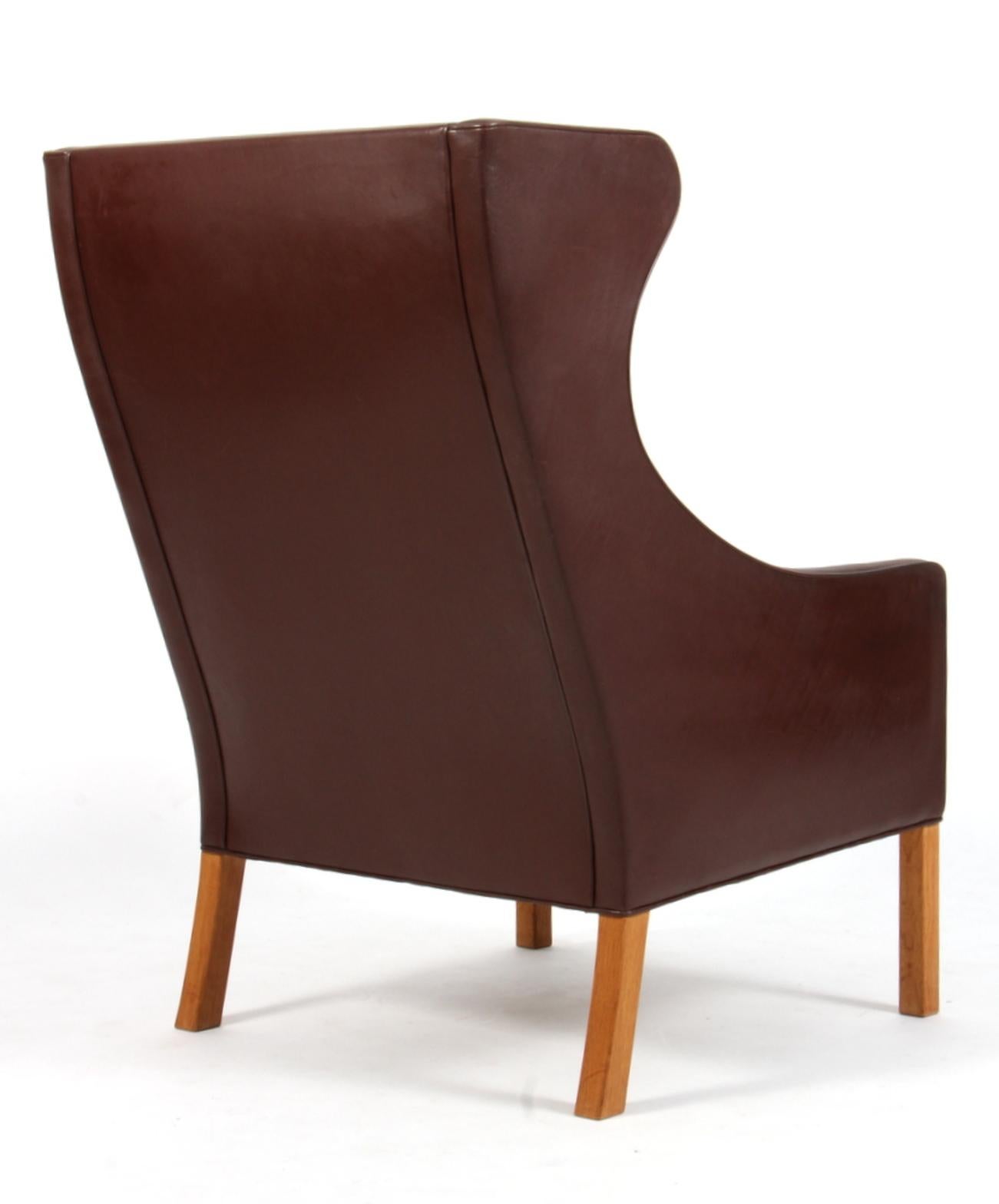 Mid-Century Modern Børge Mogensen Wing Back Chair in Brown Original Leather, Model 2204