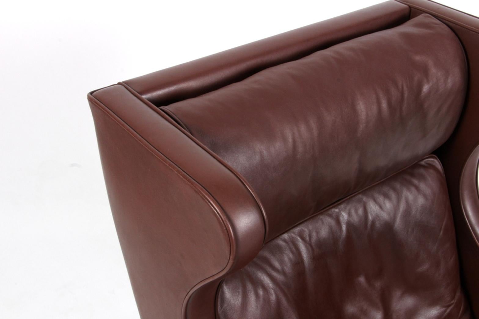 Danish Børge Mogensen Wing Back Chair in Brown Original Leather, Model 2204