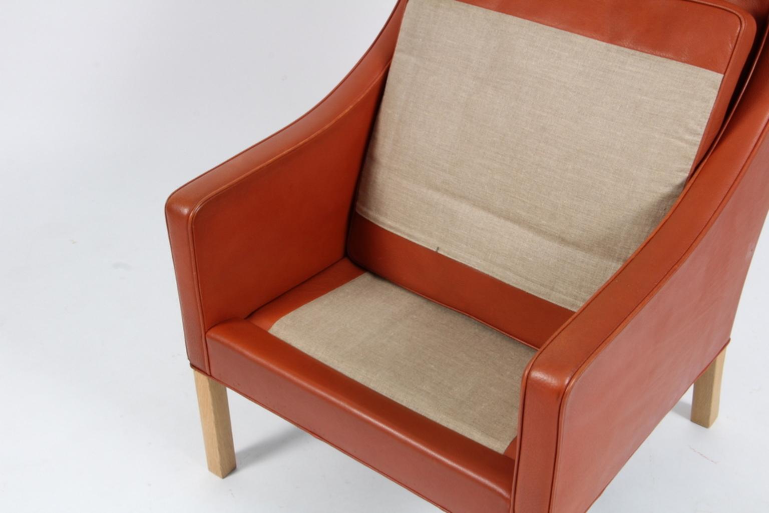 Mid-20th Century Børge Mogensen Wing Back Chair in Original cognac leather, Model 2204