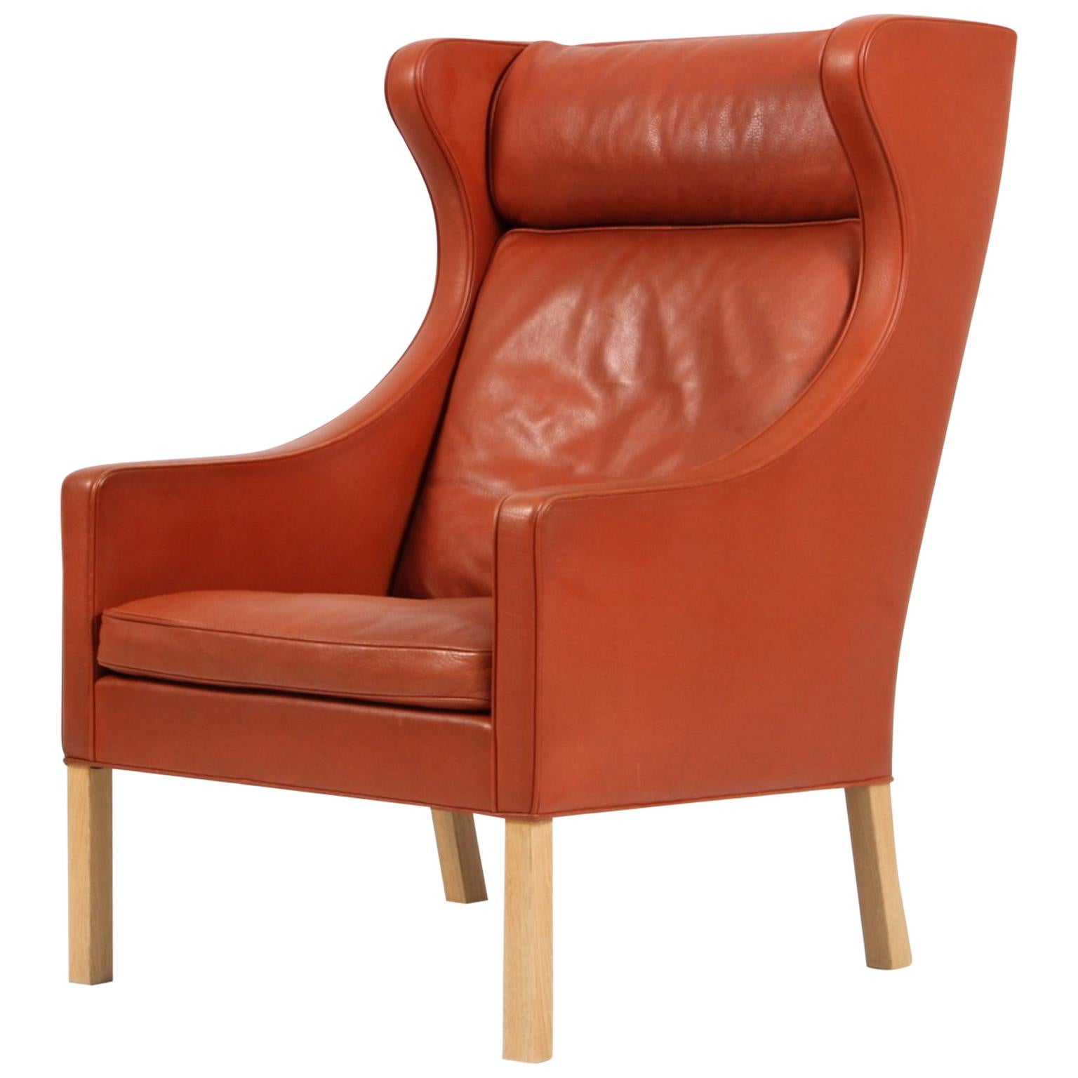 Børge Mogensen Wing Back Chair in Original cognac leather, Model 2204