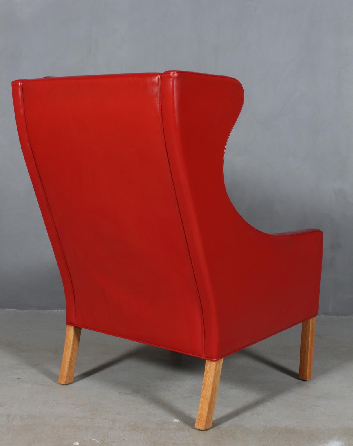 Scandinavian Modern Børge Mogensen Wingback Chair in Original Red Leather, Model 2204