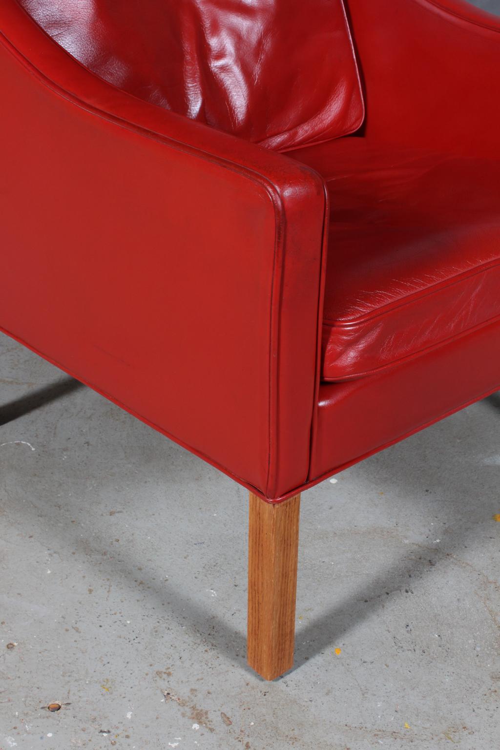 Mid-20th Century Børge Mogensen Wingback Chair in Original Red Leather, Model 2204