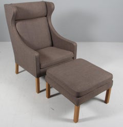 Børge Mogensen Wingback Chair and Ottoman, Model 2202 / 2204, fabric