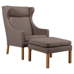Børge Mogensen Wingback Chair and Ottoman, Model 2202 / 2204, fabric