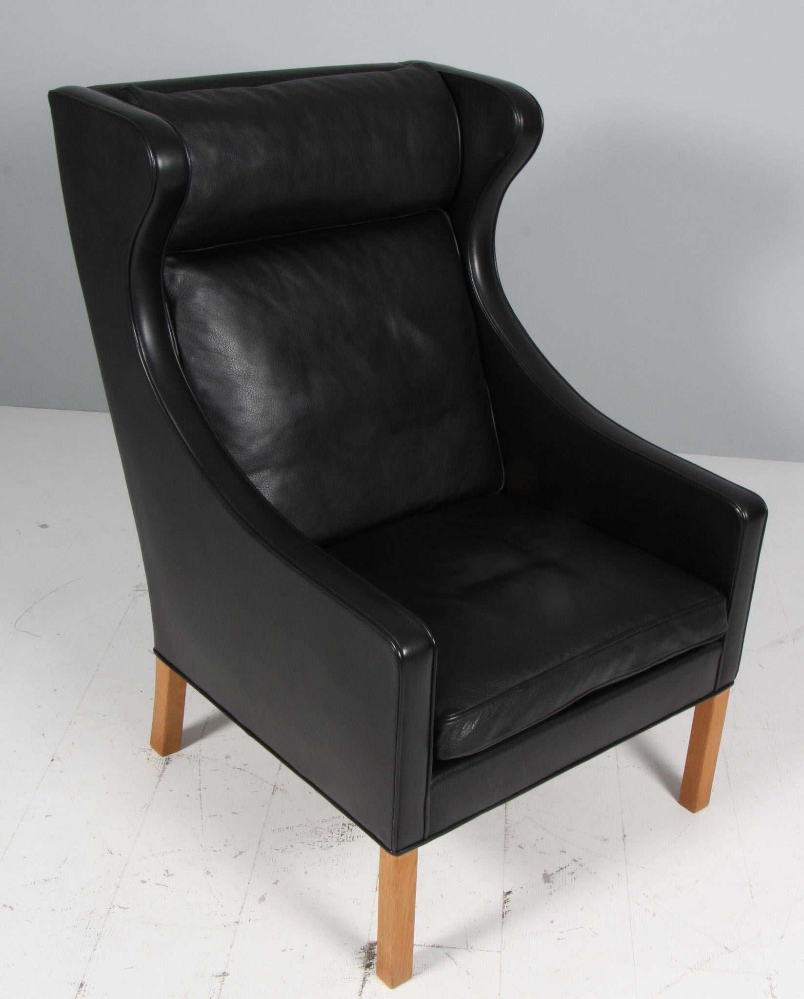 Børge Mogensen Wingback Chair and Ottoman, Model 2202 / 2204, leather For Sale 1