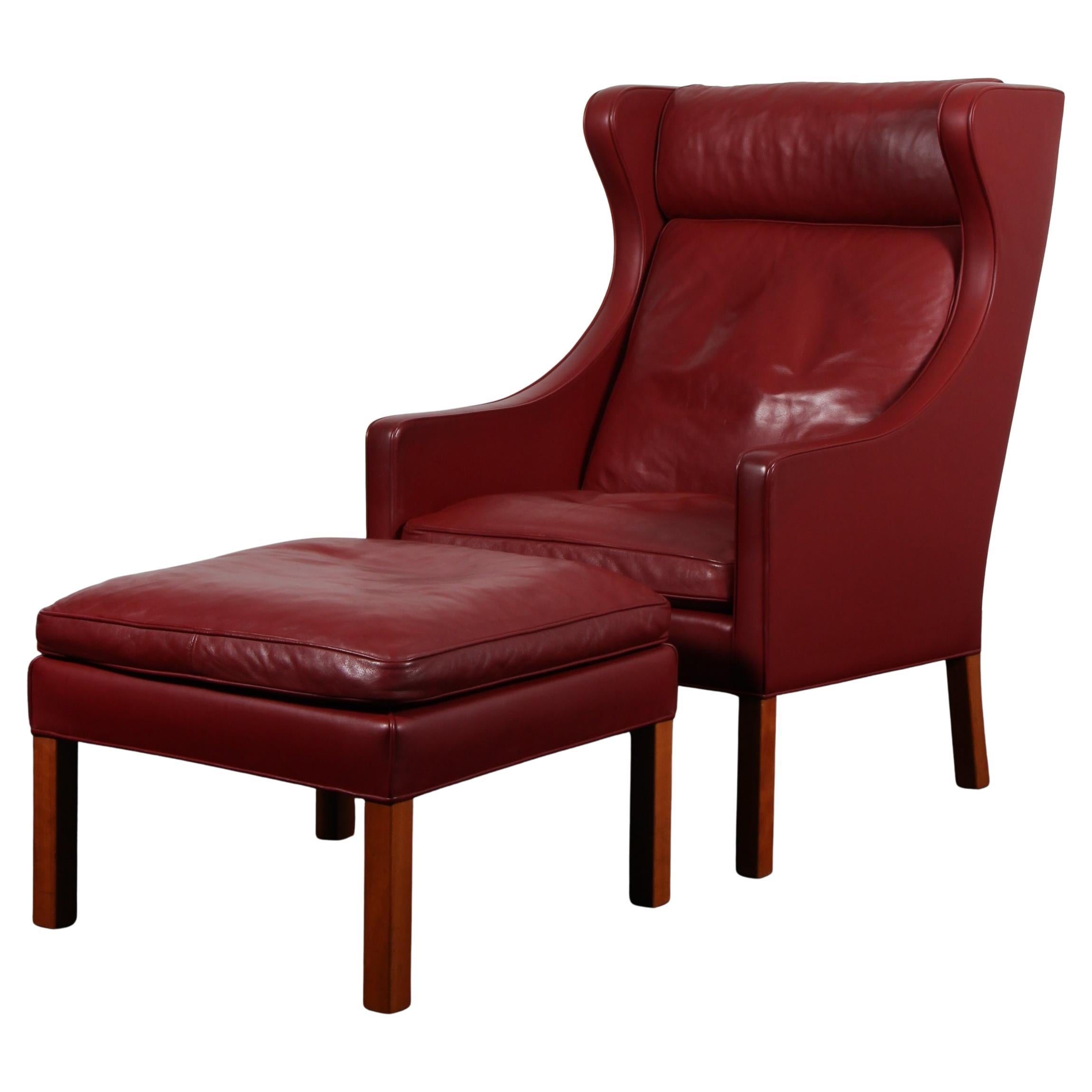Børge Mogensen Wingback Chair and Ottoman, Model 2202 / 2204, leather
