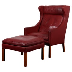 Børge Mogensen Wingback Chair and Ottoman, Model 2202 / 2204, leather