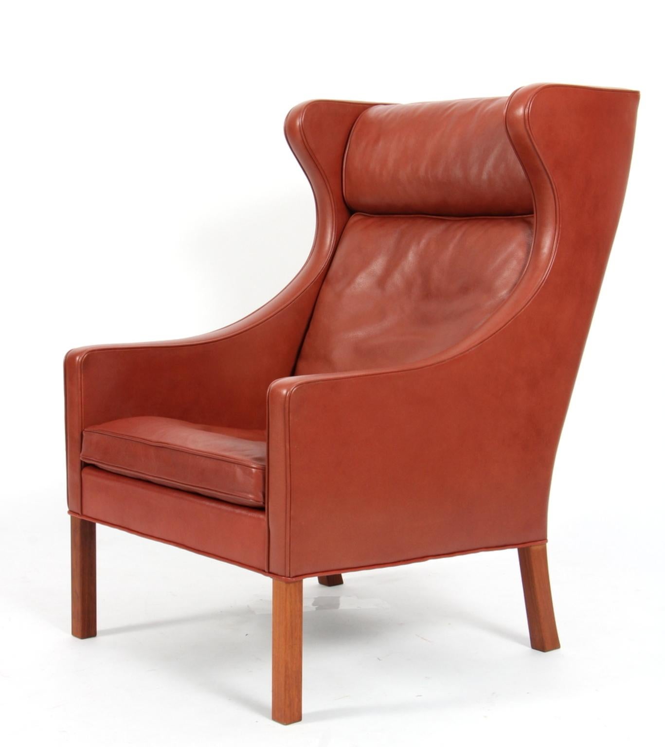 Scandinavian Modern Børge Mogensen Wingback Chair and Ottoman, Model 2202 / 2204, Original Leather