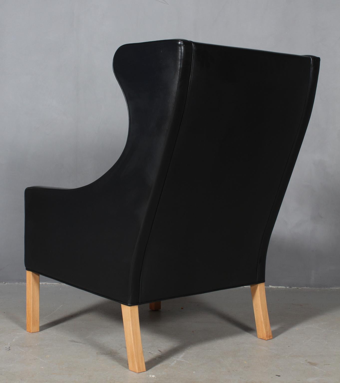 Scandinavian Modern Børge Mogensen Wingback Chair and Ottoman, Model 2202 / 2204, Original Leather