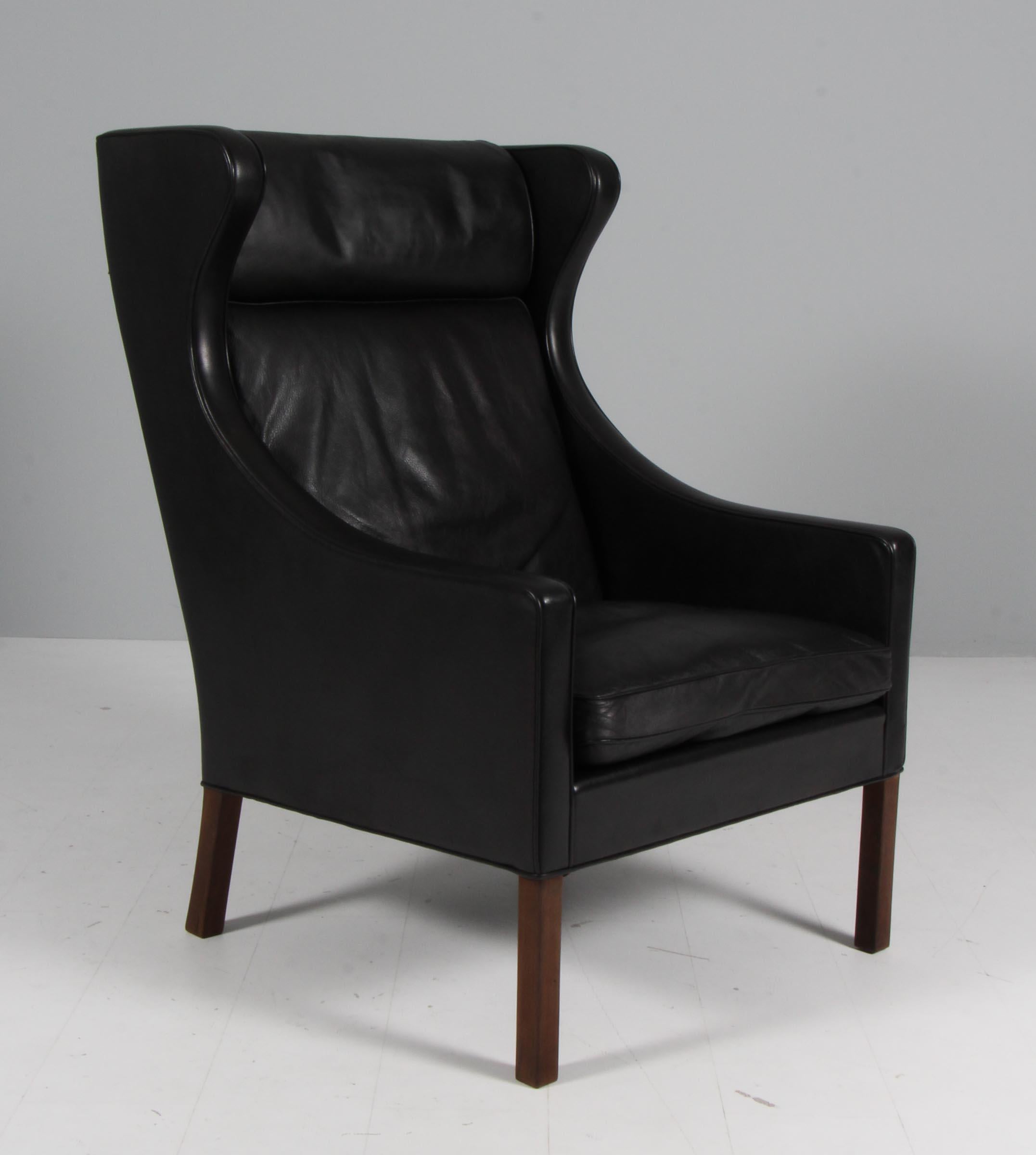 Danish Børge Mogensen Wingback Chair and Ottoman, Model 2202 / 2204, Original Leather For Sale