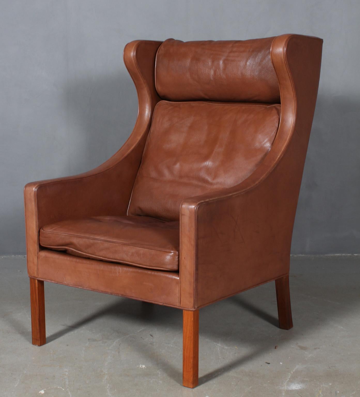 Børge Mogensen Wingback Chair and Ottoman, Model 2202 / 2204, Original Leather In Good Condition In Esbjerg, DK
