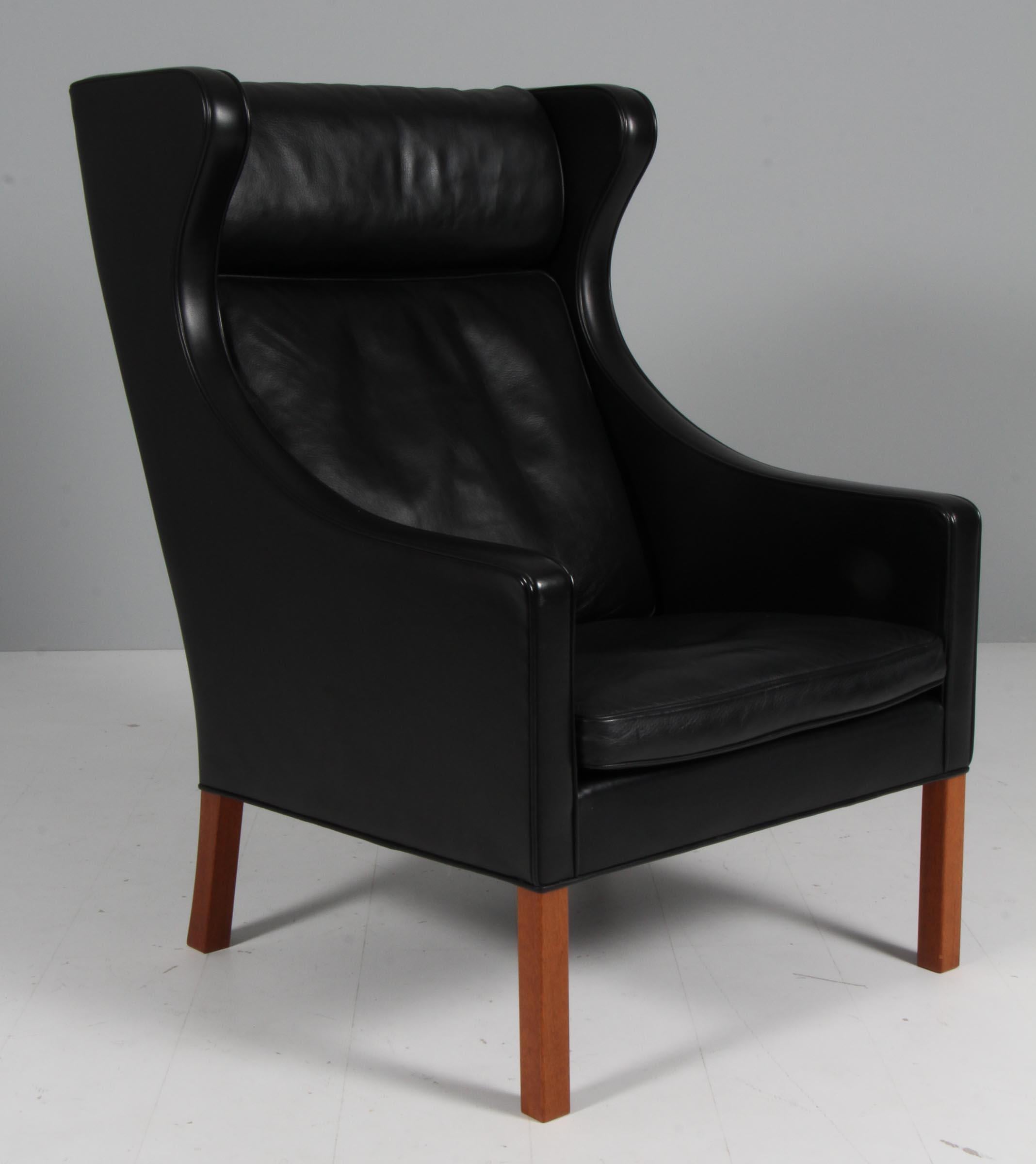 Børge Mogensen Wingback Chair and Ottoman, Model 2202 / 2204, Original Leather In Excellent Condition In Esbjerg, DK